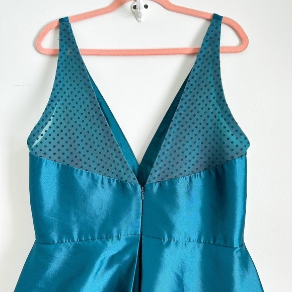 Monique Lhuillier Teal Mesh Formal Gown Sleeveless mesh insert Formal Dress 16 - Picture 8 of 13
